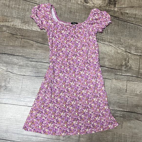 Art Class Target Girls Puff Sleeve Ditsy Floral Rib Knit Dress Pink Size Small - Picture 1 of 10